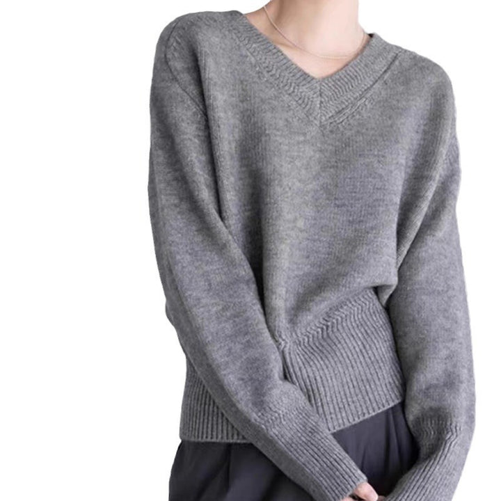 Damen V-Ausschnitt Pullover aus weichem Strick Drune