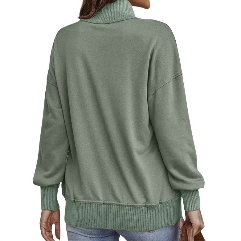 Damen sportlicher Pullover im Vintage-Style mit Stehkragen und Druckknöpfen Drune