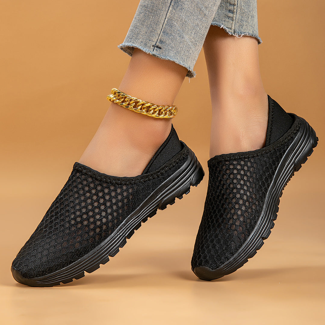 Damen nan luftige Schlupfsneaker mit Honigwaben-Strickoberteil und gedämpfter Komfortsohle Drune