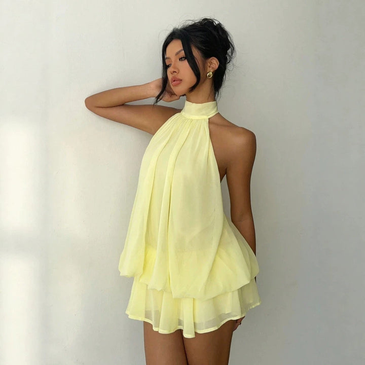 Damen luftiges Chiffon-Kleid mit asymmetrischem Schnitt Drune