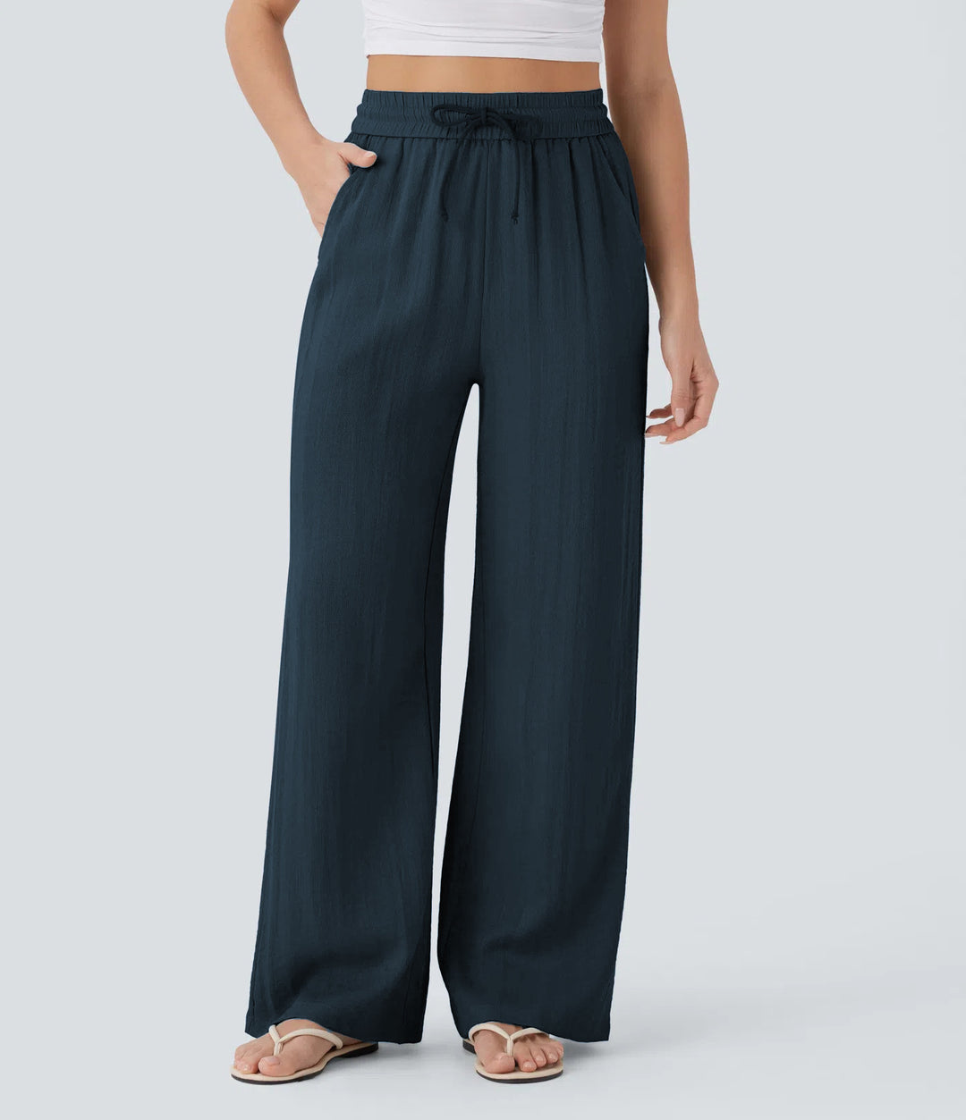 Damen weite Palazzo-Hose mit elastischem Bund und praktischen Taschen Drune