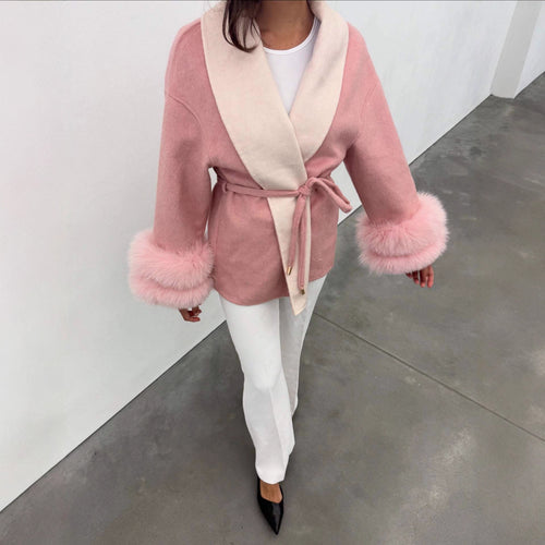Damen Elegante Kurzjacke mit luxuriösen Fellverzierungen Drune