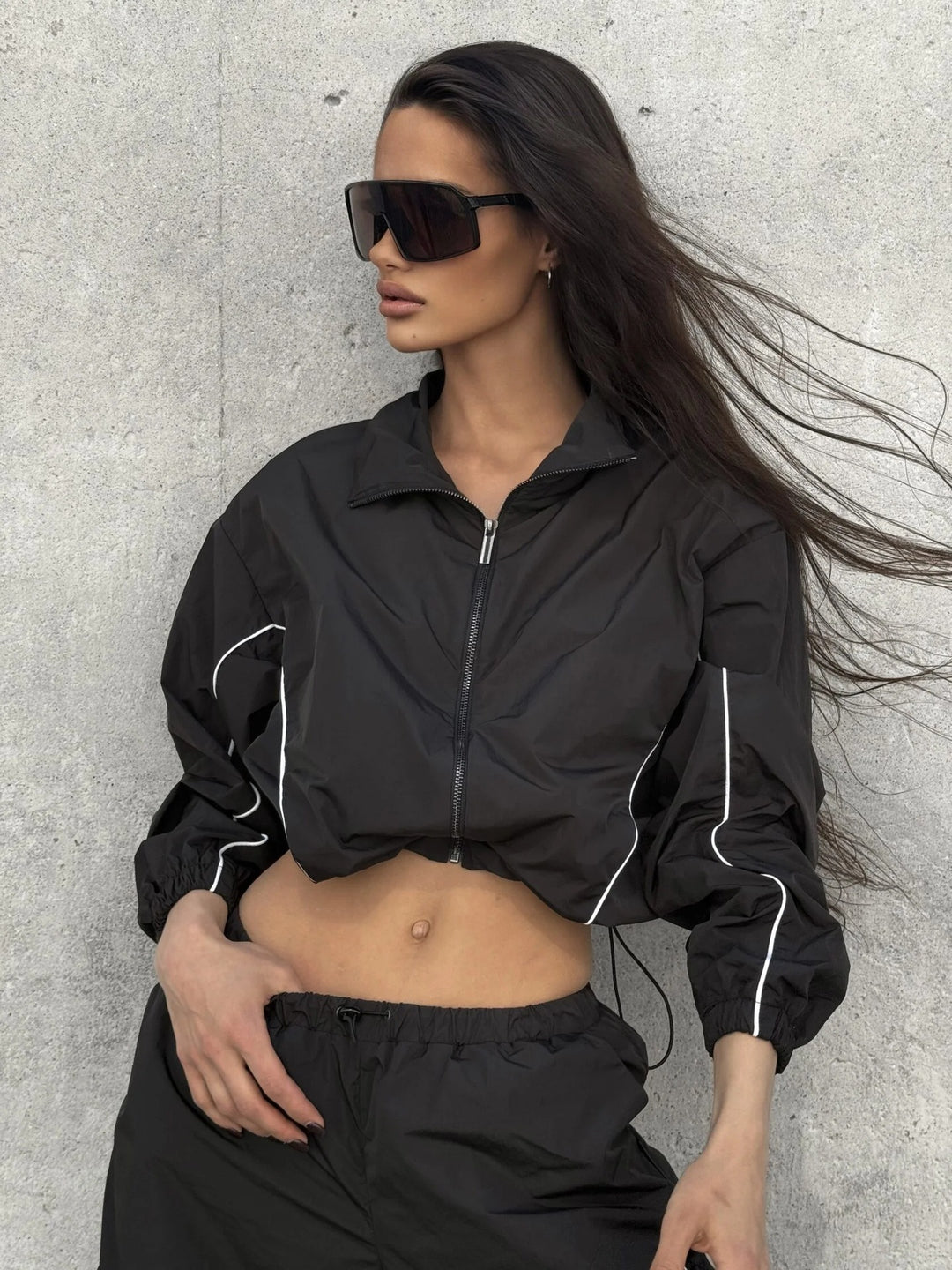 Damen Sportliche Windbreaker Jacke mit hohem Kragen Drune