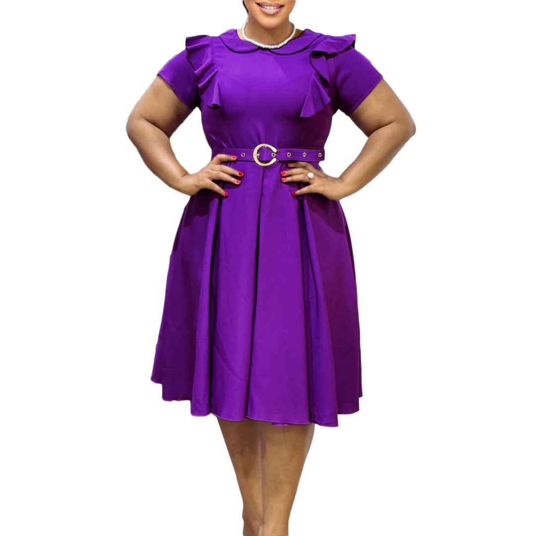 Damen Kleid mit Rüschendetails und tailliertem Gürtel Drune