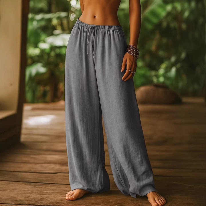 Damen Weit geschnittene Sommer-Hose mit elastischem Bund und Kordelzug Drune