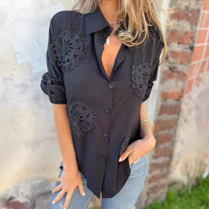 Damen Elegante Bluse mit kunstvollen Spitzenapplikationen Drune