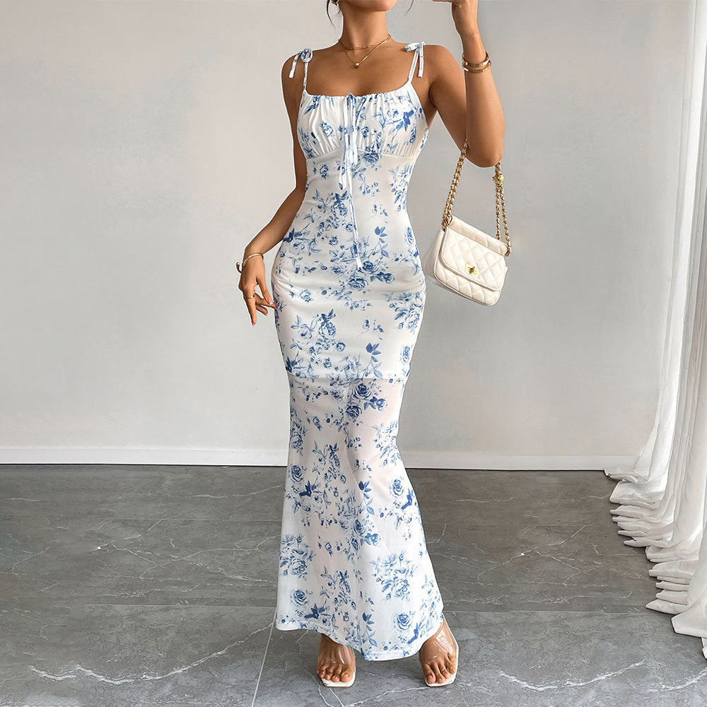 Damen Maxikleid mit Blumenmuster und zarten Rüschendetails Drune