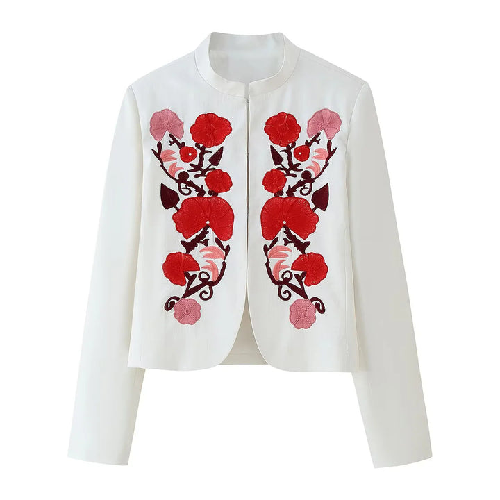 Damen elegante gestickte Blazerjacke mit floralem Design Drune