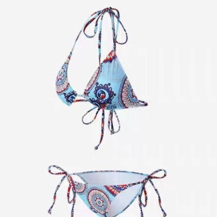 Damen Triangel-Bikini-Set mit verstellbaren Bindebändern und fröhlichem Mustermix Drune