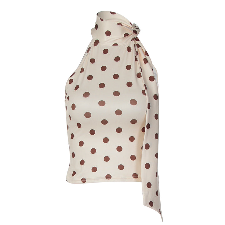 Damen asymmetrisches Polka-Dot-Top mit hohen Schnittlinien und elegantem Halterdesign Drune