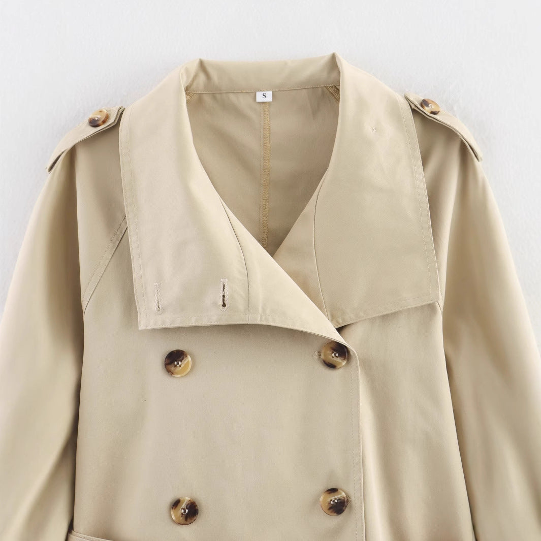 Damen modische Trenchjacke mit einzigartigen Knopfdetails und modernem Gürtel Drune