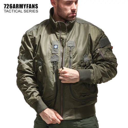 Herren nan robuste Piloten‑Bomberjacke mit multifunktionalen Reißverschluss‑ und Klapptaschen sowie Ärmeltasche Drune