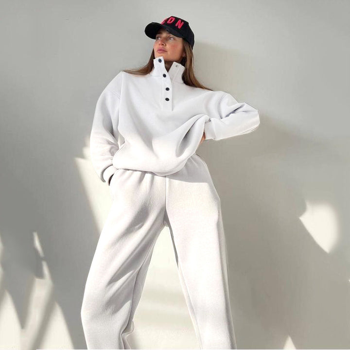 Damen nan kuscheliges Oversize Fleece-Set mit Stehkragen und Jogger Drune