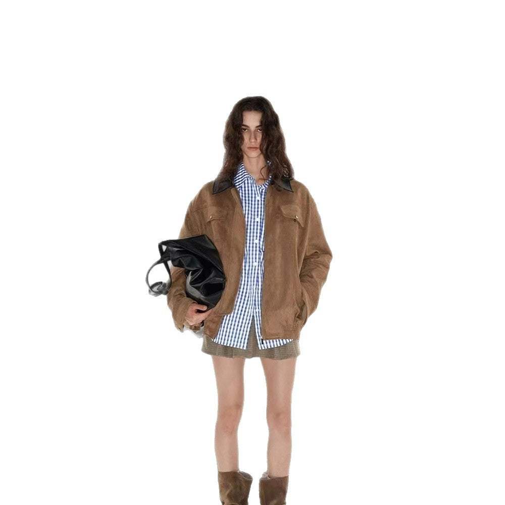 Damen Luxuriöse Wildlederjacke mit modernem Stehkragen Drune