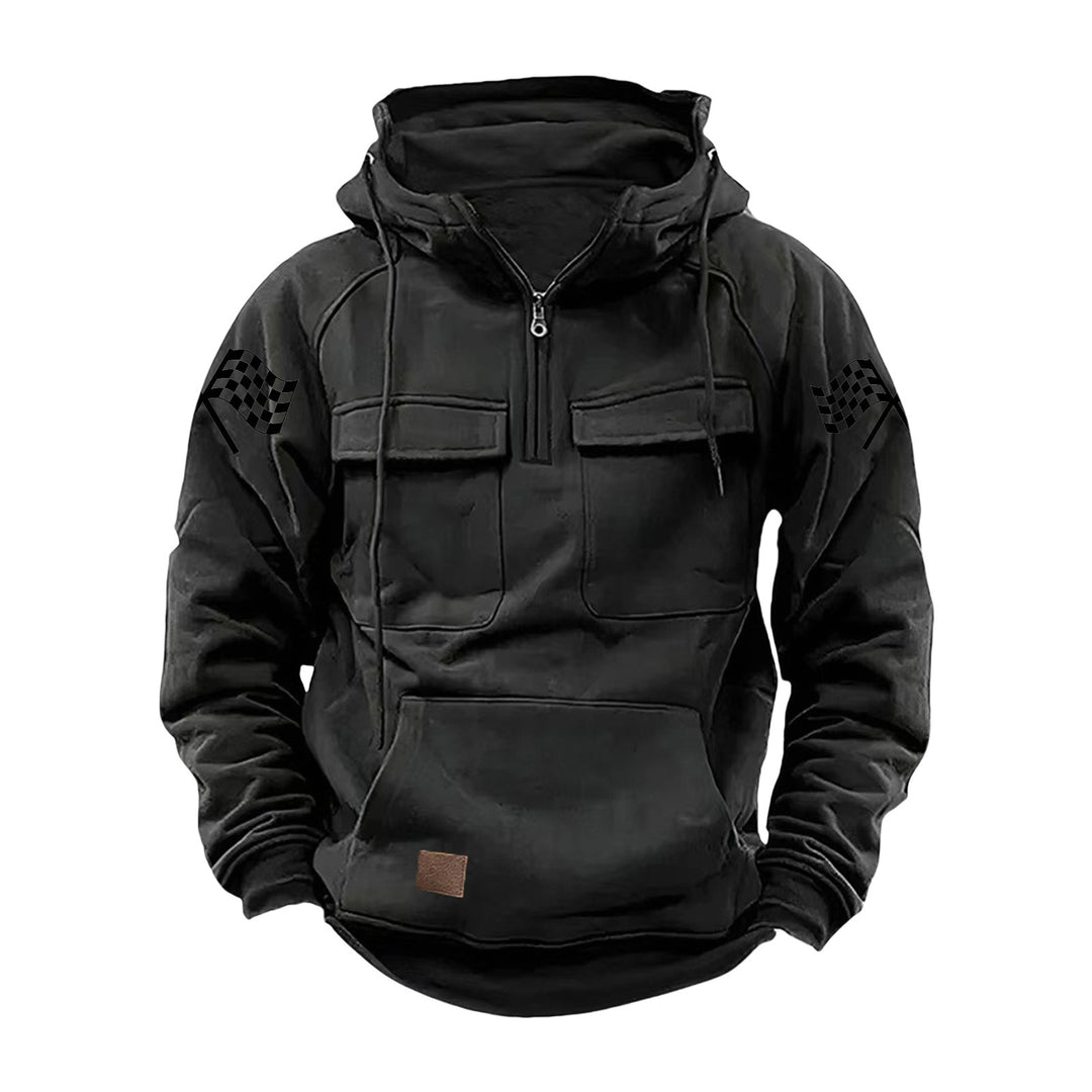 Herren nan Kapuzenpullover mit Halbzip, Cargo-Brusttaschen und Kängurutasche Drune