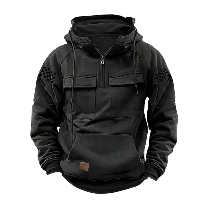 Herren nan Kapuzenpullover mit Halbzip, Cargo-Brusttaschen und Kängurutasche Drune