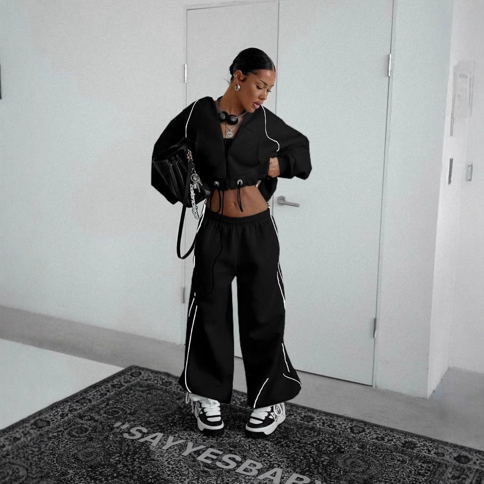Damen nan weites Oversize-Trackset mit Reißverschluss-Kapuzenjacke und extraweiter Loungehose Drune