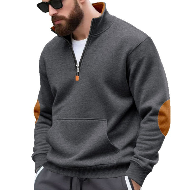 Herren sportlicher Pullover mit halbem Reißverschluss und praktischem Kängurutasche Drune