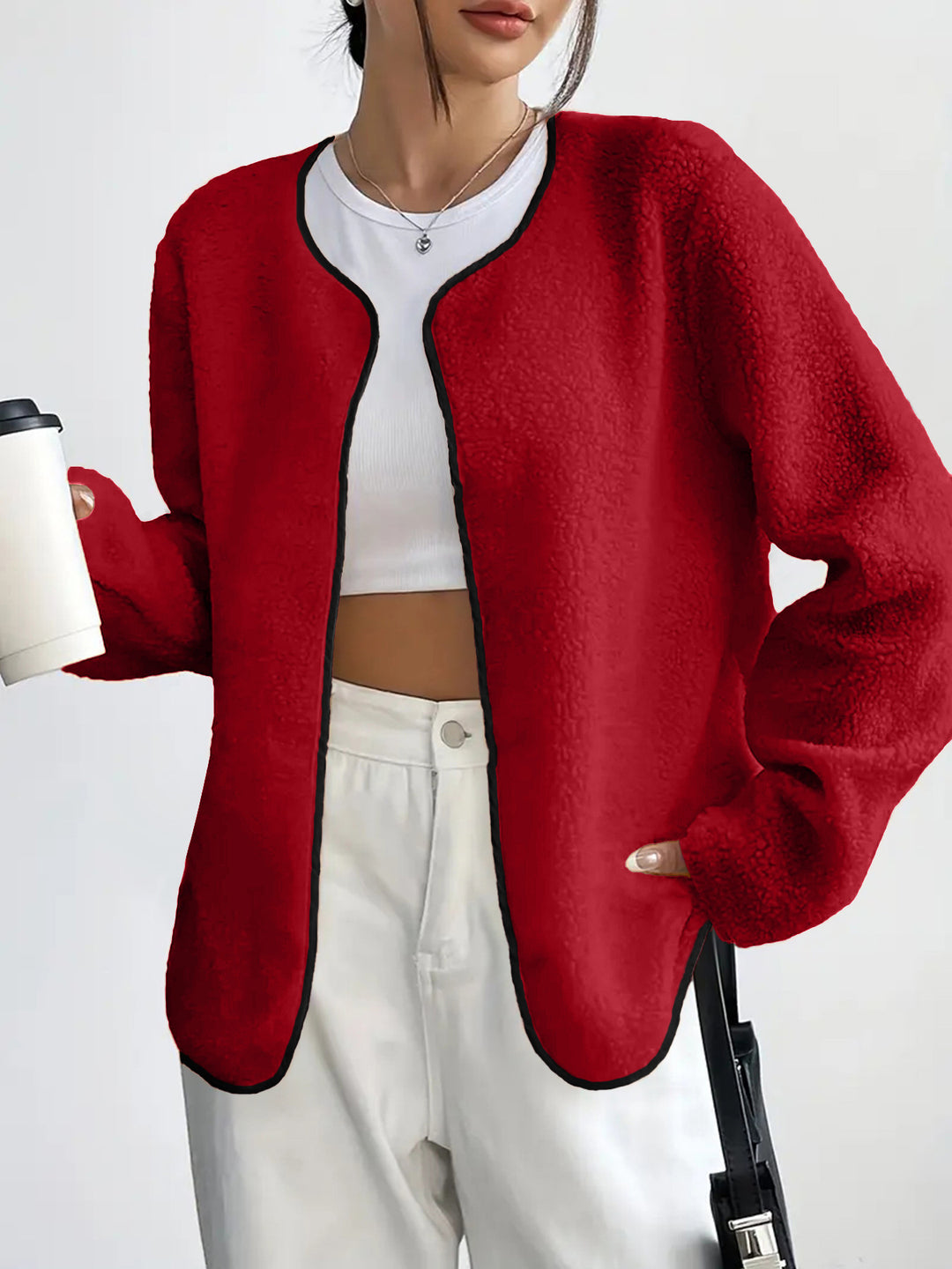 Damen lässige Fleecejacke mit offenem Schnitt und praktischen Taschen Drune