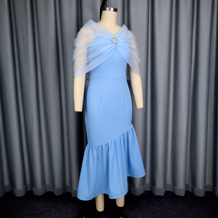 Damen elegantes Midikleid mit transparenter Überwurfjacke Drune