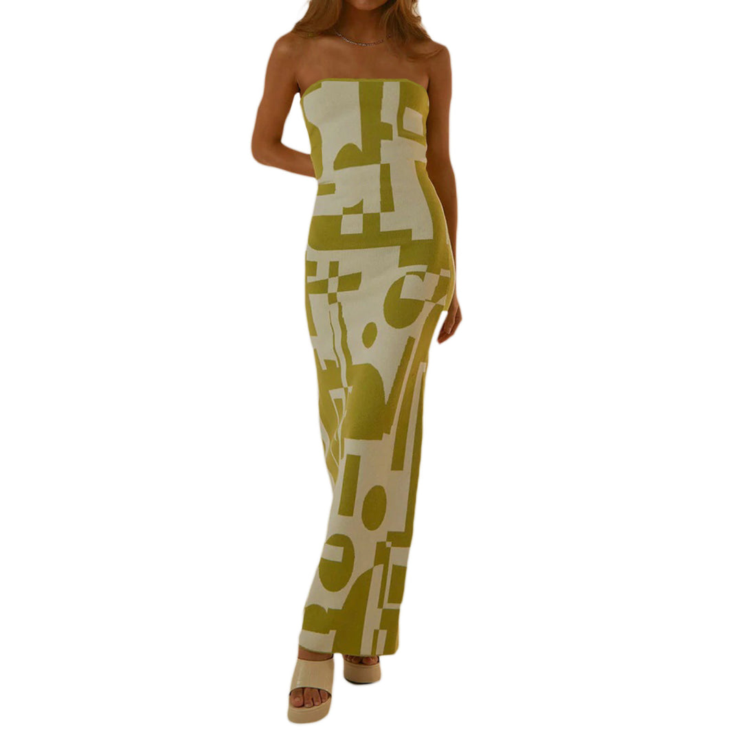 Damen figurbetontes Maxikleid mit asymmetrischem geometrischen Muster Drune