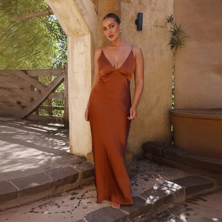 Damen Elegantes und figurbetontes Abendkleid mit tiefem V-Ausschnitt und schmalem Schnitt Drune