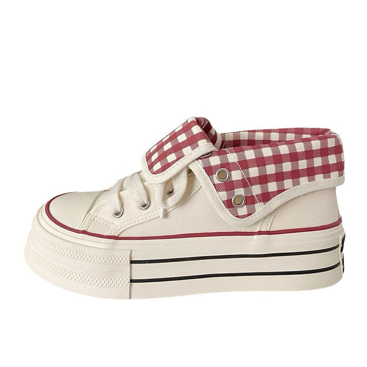 Damen Plateau-Sneaker mit verstellbarem Knöchelriemen und kariertem Innenfutter Drune
