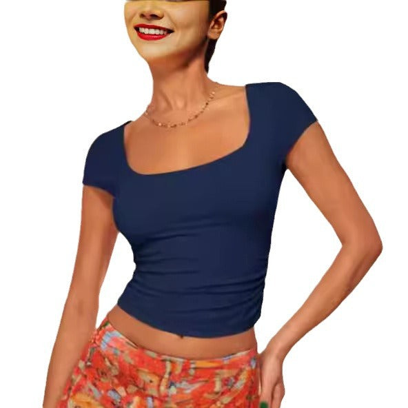 Damen Figurbetontes Kurzarmshirt mit quadratischem Ausschnitt Drune