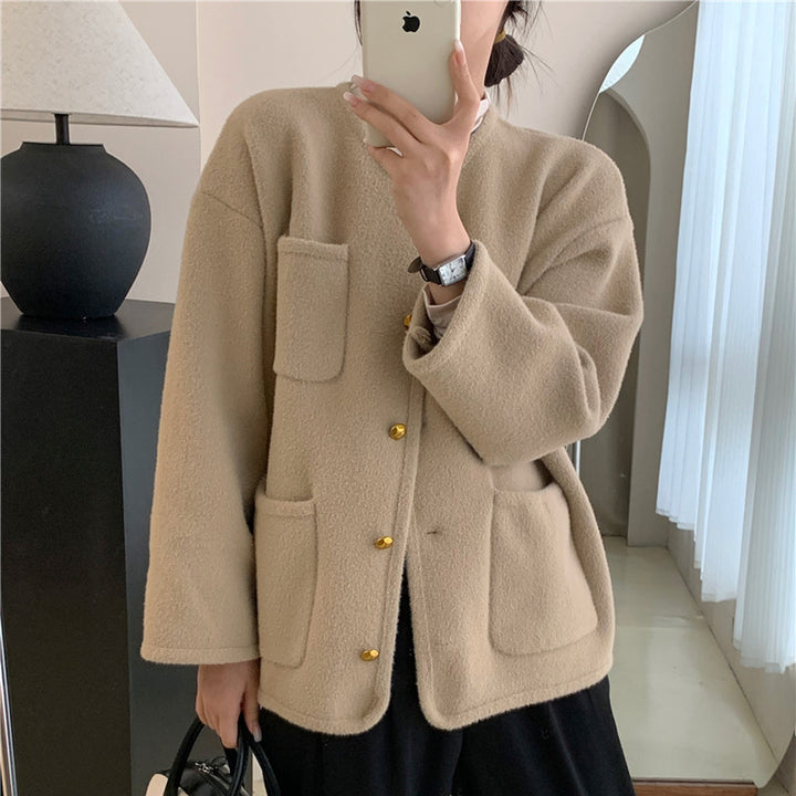 Damen Softe Jacke mit dekorativen Knöpfen und großen Taschen Drune