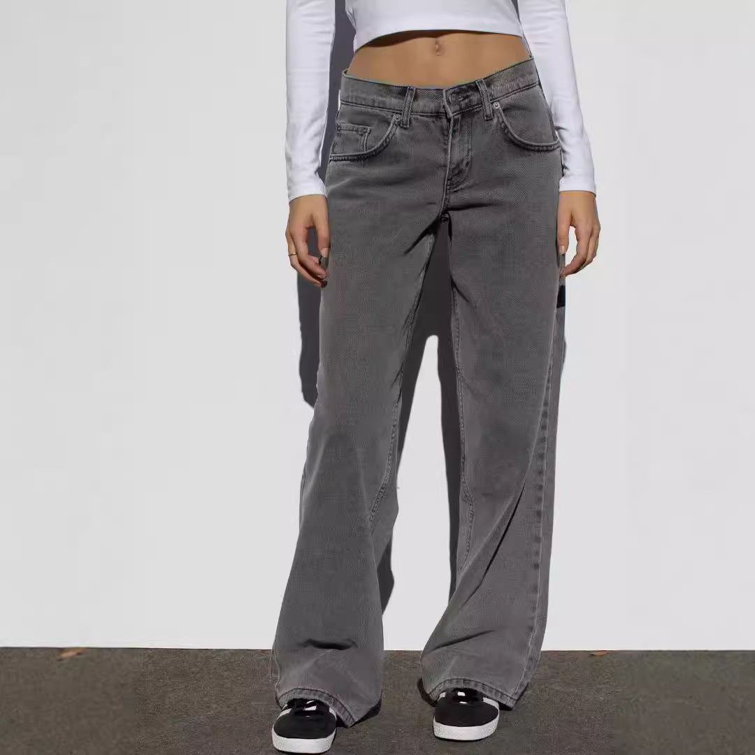 Damen nan weites Denim Hosenmodell mit tiefem Bund und weitem Schlag Drune