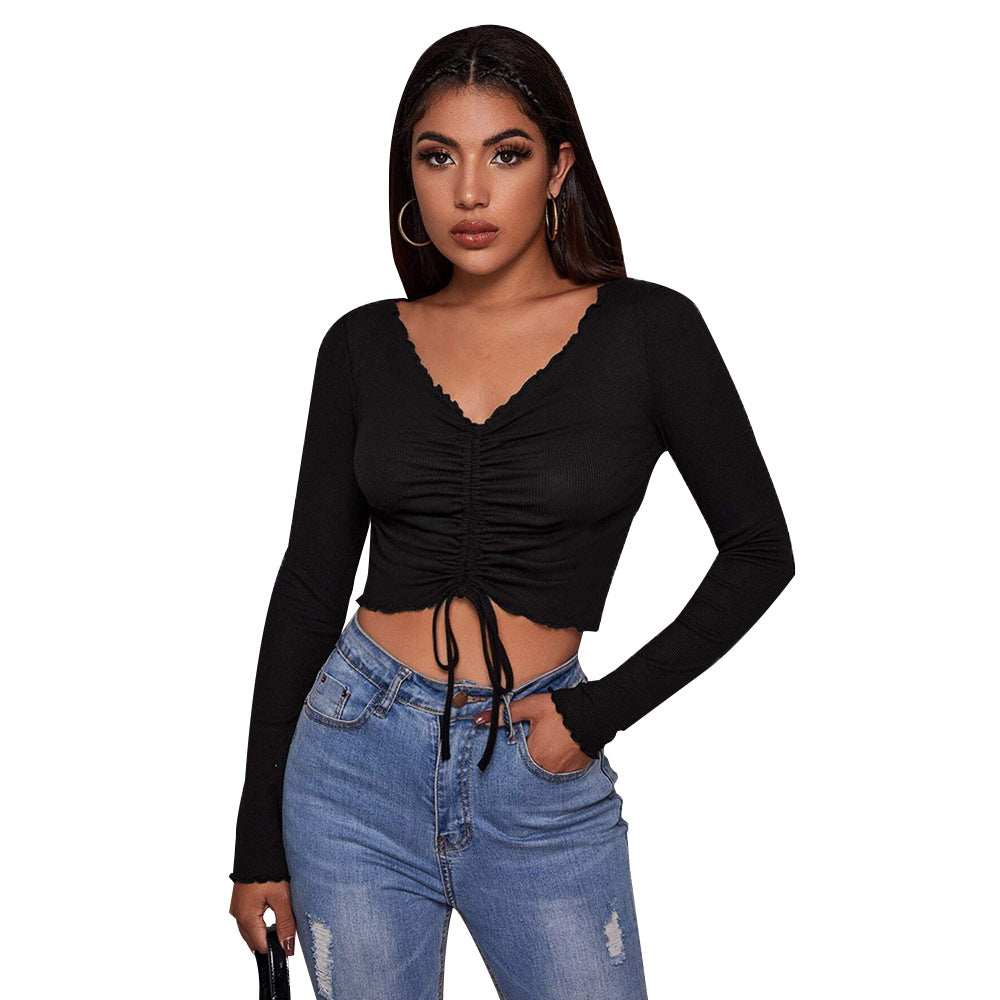 Damen cropped Oberteil mit Schnürung und eleganten Rüschendetails Drune