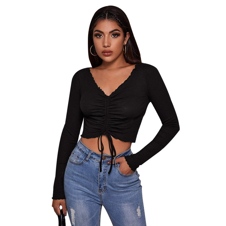Damen cropped Oberteil mit Schnürung und eleganten Rüschendetails Drune