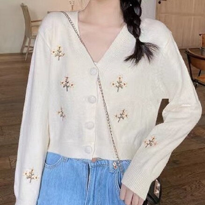 Damen kurzärmlige Strickjacke mit floralem Design Drune
