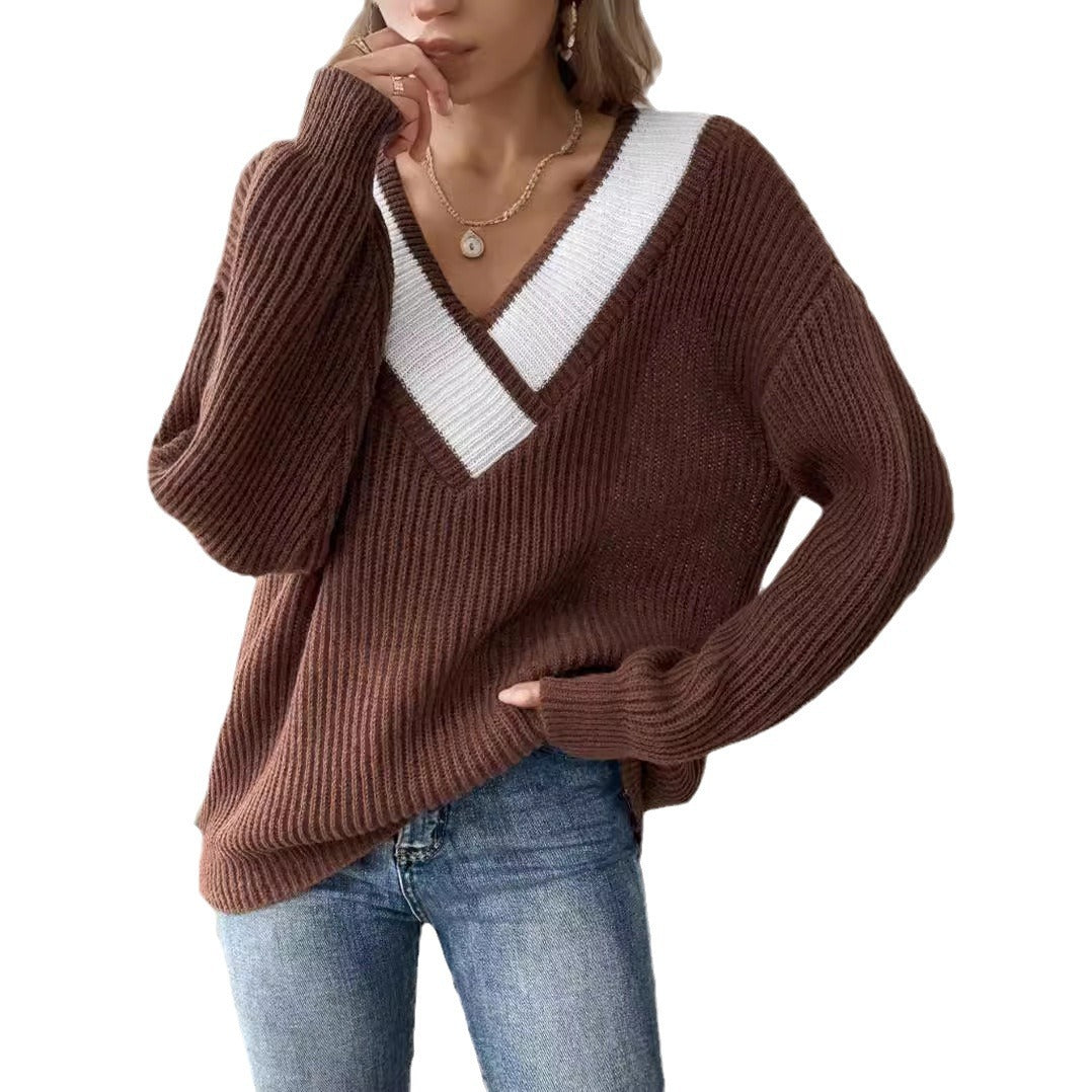Damen oversized V-Pullover mit strukturiertem Rippstrickdesign Drune