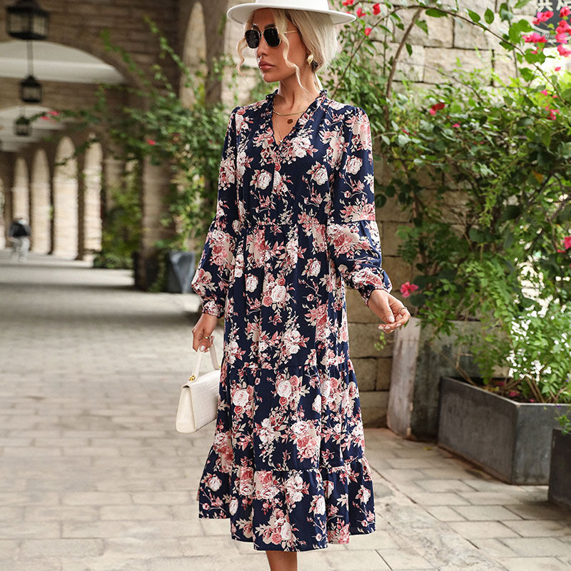 Damen Maxikleid mit floralem Volantdesign Drune