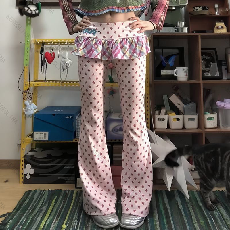 Damen Figurbetonte Flared-Hose mit Rüschendetail Drune