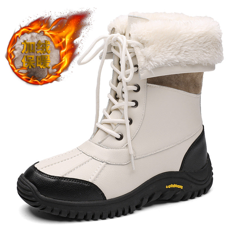 Damen isolierte Winterstiefel mit modischem Kunstfellkragen und rutschfester Sohle Drune