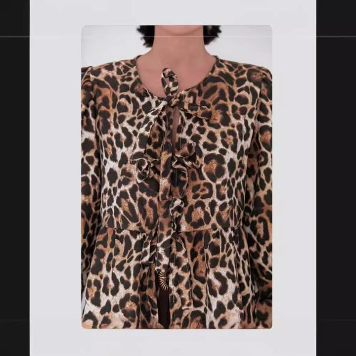Damen Bluse mit Leopardenmuster und eleganten Rüschendetails Drune
