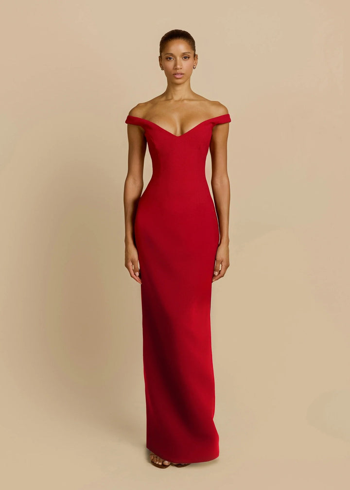 Damen Schlichtes Off-Shoulder-Maxikleid Drune