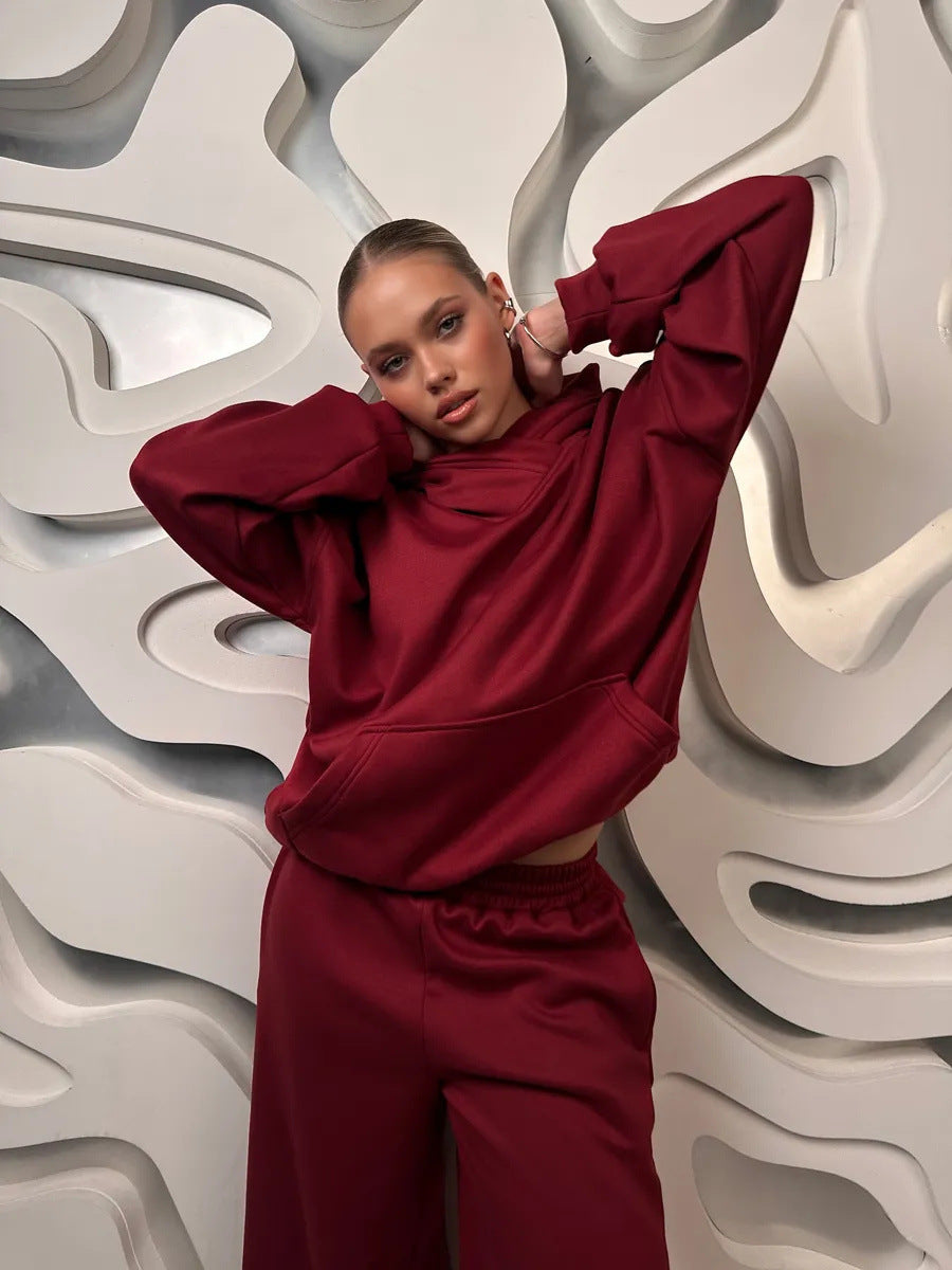 Damen Trendy Relaxed-Fit Kapuzenpullover und weit geschnittene Hose Set Drune