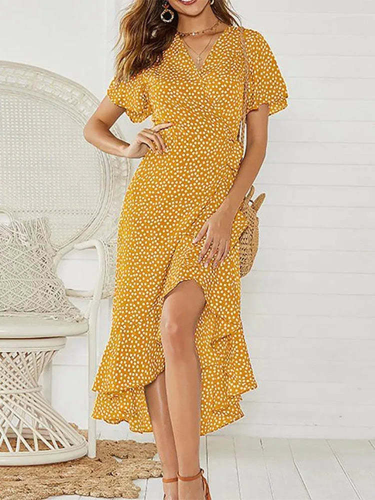 Damen Maxikleid mit floralem Design und schwingendem Saum Drune