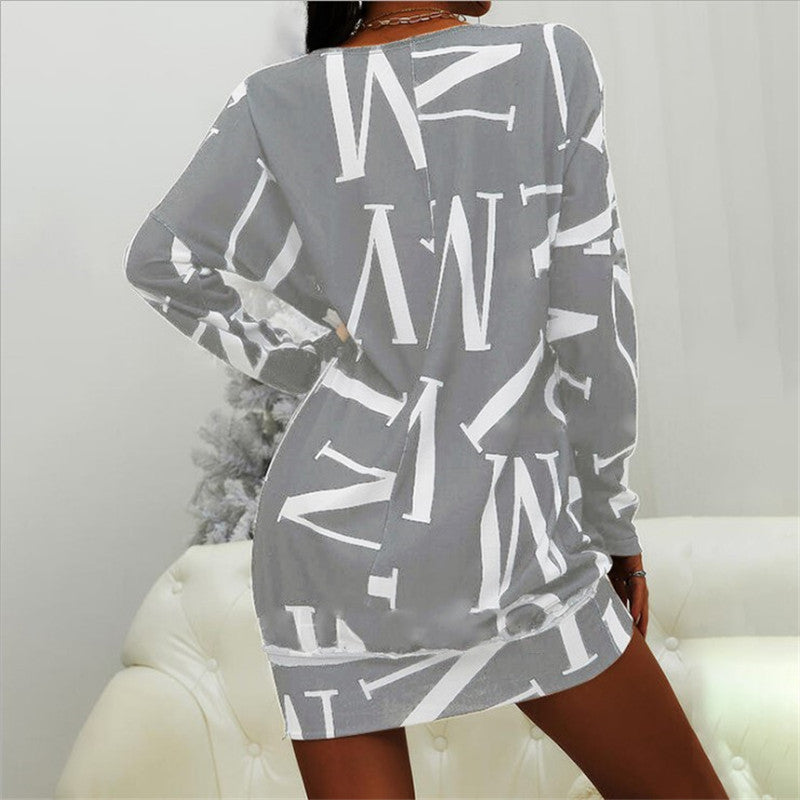 Damen Casual Minikleid mit grafischem Print und langen Ärmeln Drune