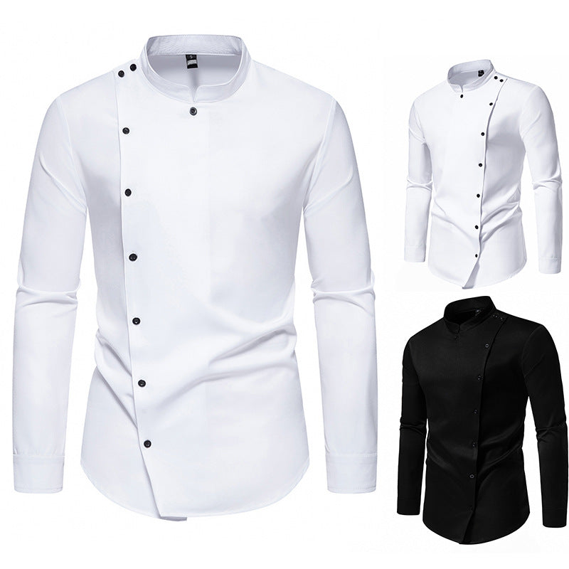 Herren Langarmhemd mit modernem Knopfdesign und Stehkragen Drune