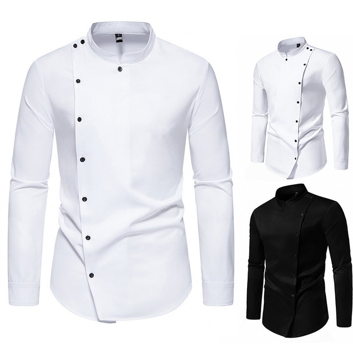 Herren Langarmhemd mit modernem Knopfdesign und Stehkragen Drune