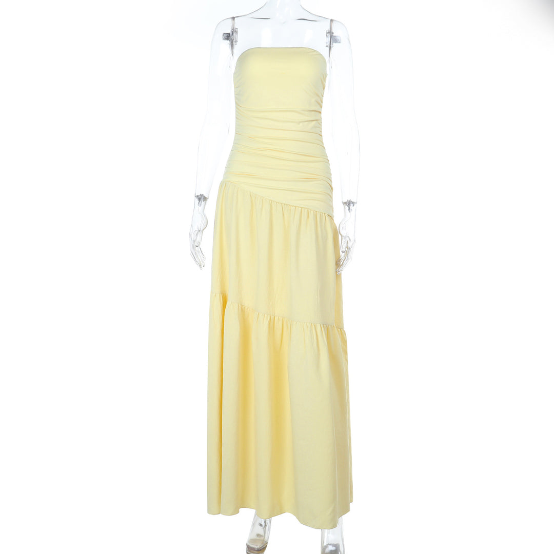 Damen romantisches Wickelkleid mit voluminösem Rock und gerafftem Oberteil Drune