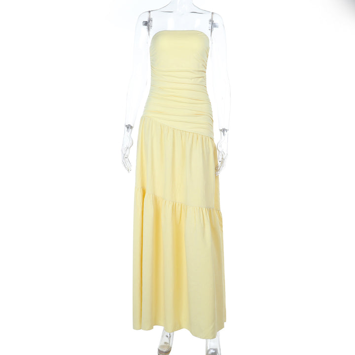 Damen romantisches Wickelkleid mit voluminösem Rock und gerafftem Oberteil Drune