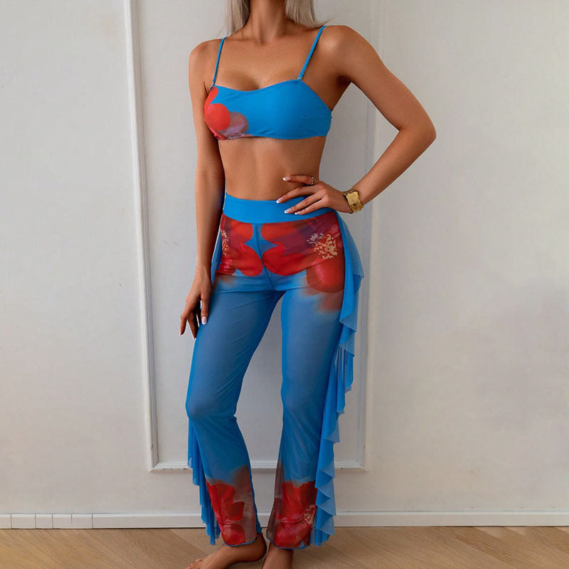 Damen Bikiniset mit Rüschen-Design und durchscheinenden Details Drune