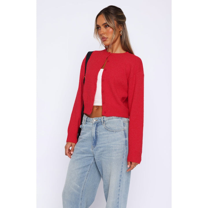 Damen gestrickter cropped Cardigan mit Knopfverschluss Drune