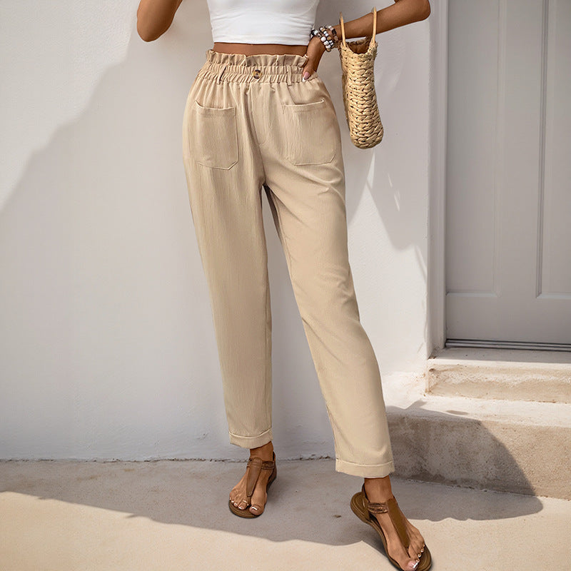 Damen legere Chinohose mit elastischem Bund und praktischen Taschen Drune