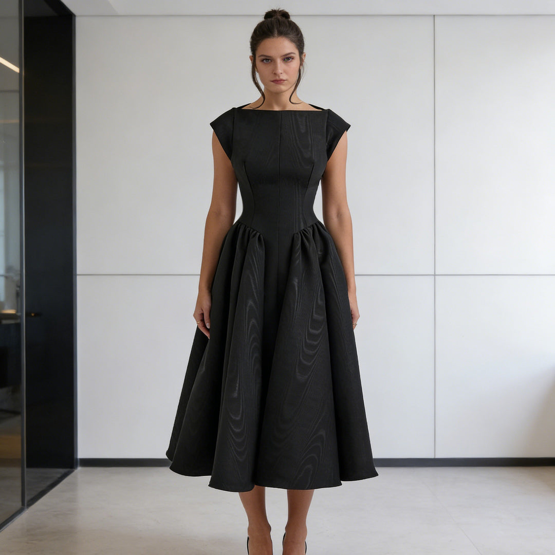Damen Elegantes A-Linien Kleid mit breitem Saum und tailliertem Oberteil Drune